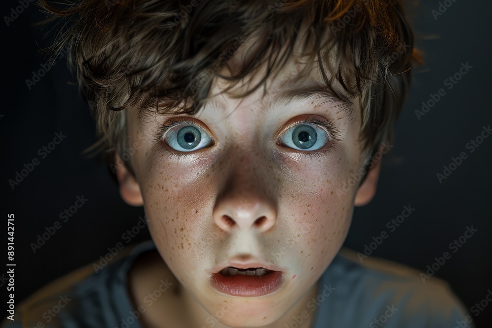 Portrait of a boy showing fear on his face Portrait of a boy showing fear on his face