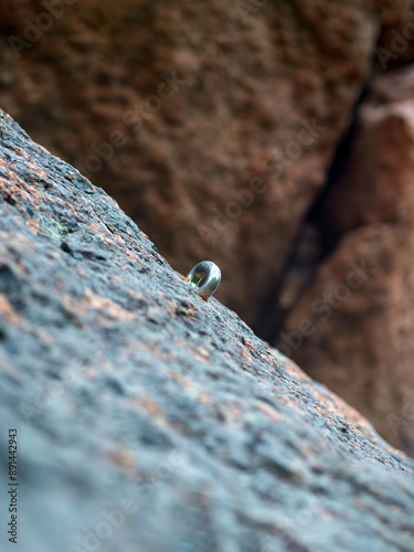Climbing piton (also called pin or peg). Equipment for rock wall climbing.