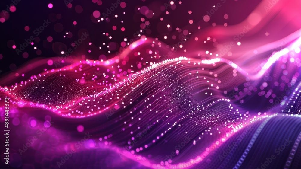 Obraz premium Smooth smoke particle wave, big data techno background with glowing dots