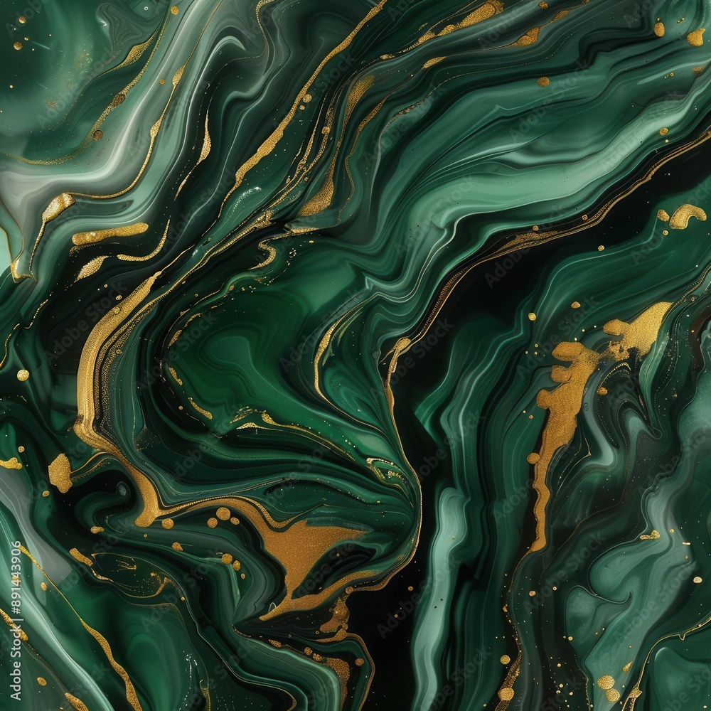swirling abstract background merging emerald green and metallic gold in ...