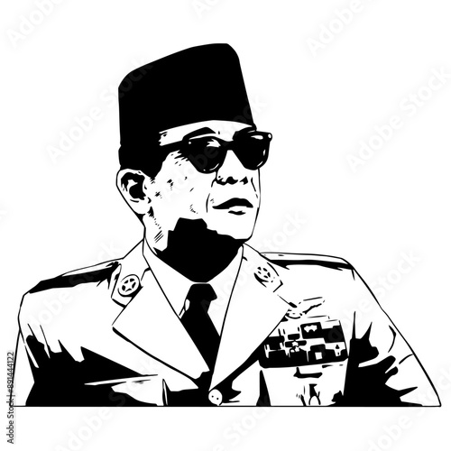 Soekarno vector portrait black and white photo