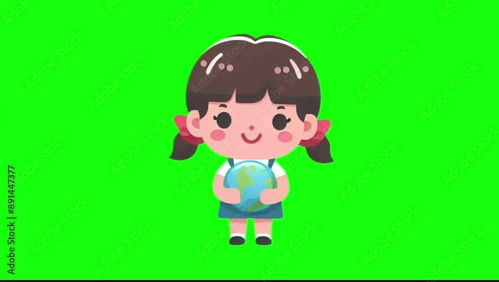 Little Earth Guardian on Green Screen: A cheerful young girl, with a heart full of hope, embraces the world in this vibrant illustration, perfect for environmental and educational themes. Little Earth Guardian on Green Screen: A cheerful young girl, with a heart full of hope, embraces the world in this vibrant illustration, perfect for environmental and educational themes.