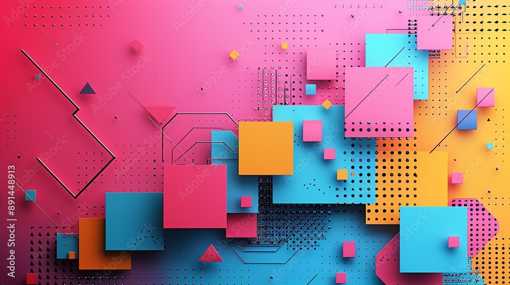 Simple and vibrant abstract background with a mix of geometric shapes ...