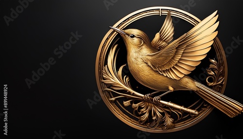 Craft a logo of a golden nightingale singing melodiously.