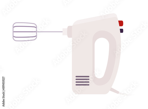 Mixer. Kitchen appliance, quickly mixing, baking, whipping eggs, sugar, butter and others ingredients. Minimal vector illustration, isolated on white. Clean and simple style