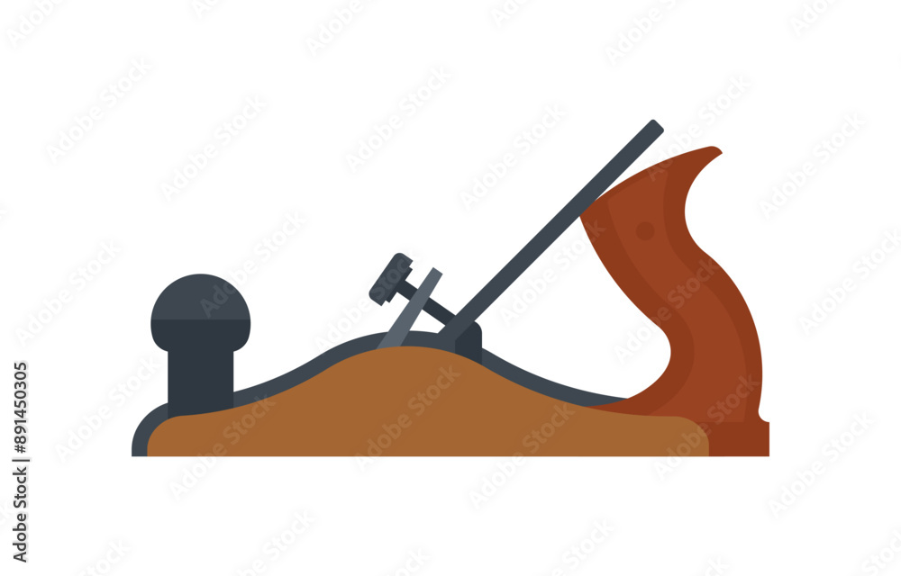 Hand plane. Construction, shaping wood, building, carpentry tool. Minimalistic illustration of instrument. Clean and simple style. Vector, simplified, isolated.
