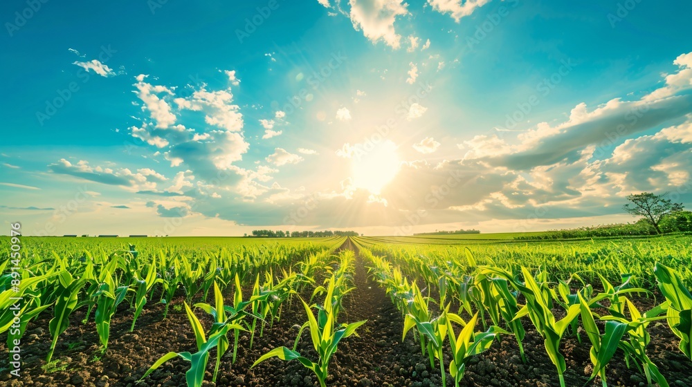 A horizon view of a cornfield with the sky taking up most of the composition, emphasizing simplicity A horizon view of a cornfield with the sky taking up most of the composition, emphasizing simplicity