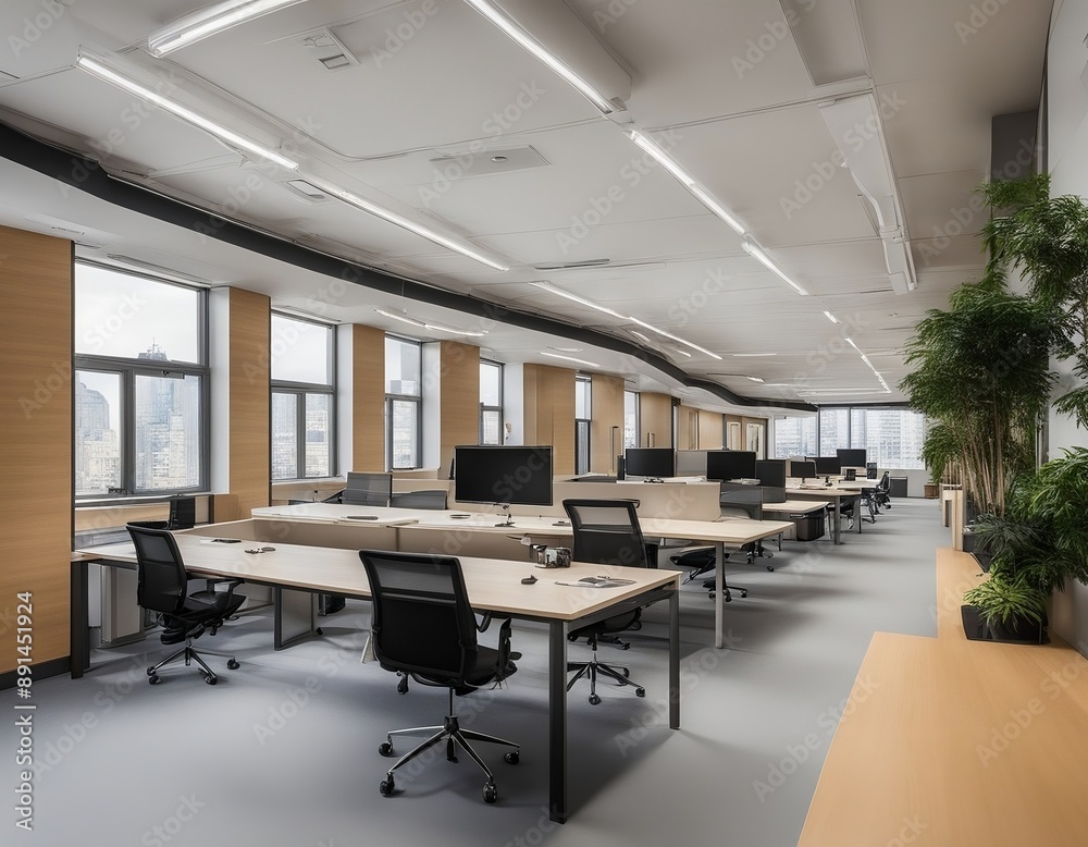 Big Office with Plants in a Skyscraper Big Office with Plants in a Skyscraper