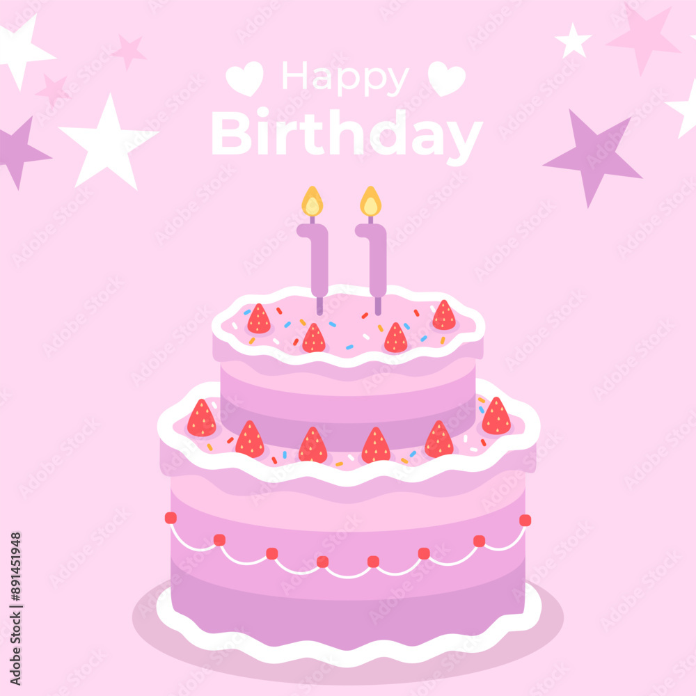 Cake poster design for birthday cake congratulations 11 years old birthday. Festive cake for birthday Cake poster design for birthday cake congratulations 11 years old birthday. Festive cake for birthday