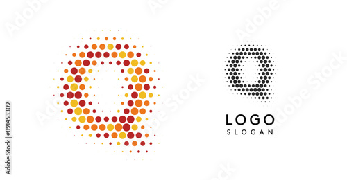 Abstract letter Q logo with orange to red gradient dots, modern minimalist logotype concept for business branding, corporate identity, technology firms. Vector illustration.