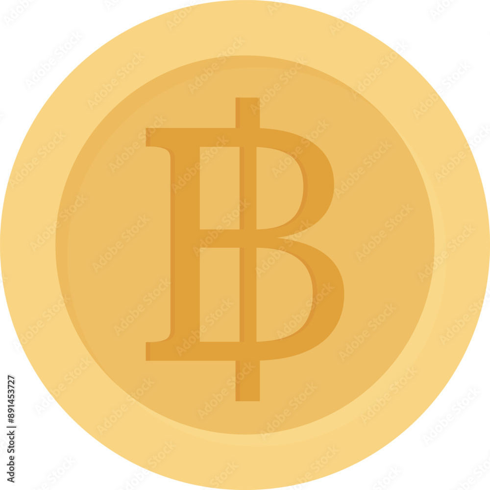 Gold coin with Thai baht symbol on it. Vector icon on transparent background. Icon for mobile apps, UI and web design. EPS10 Gold coin with Thai baht symbol on it. Vector icon on transparent background. Icon for mobile apps, UI and web design. EPS10