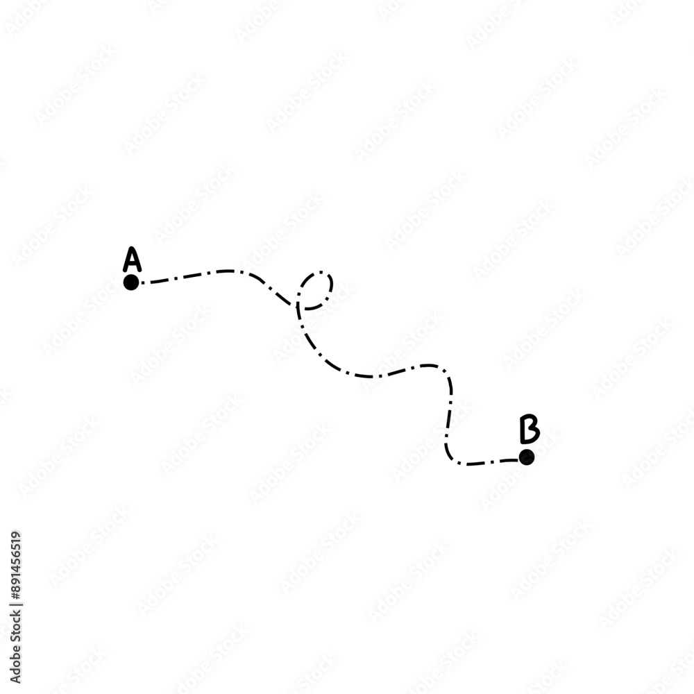 Curved dashed line from A to B start and finish points Curved dashed line from A to B start and finish points
