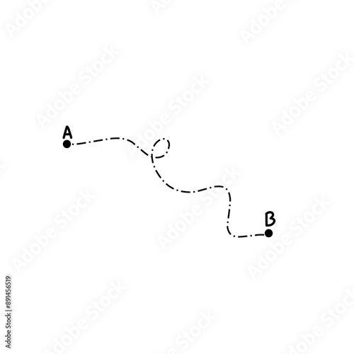 Curved dashed line from A to B start and finish points