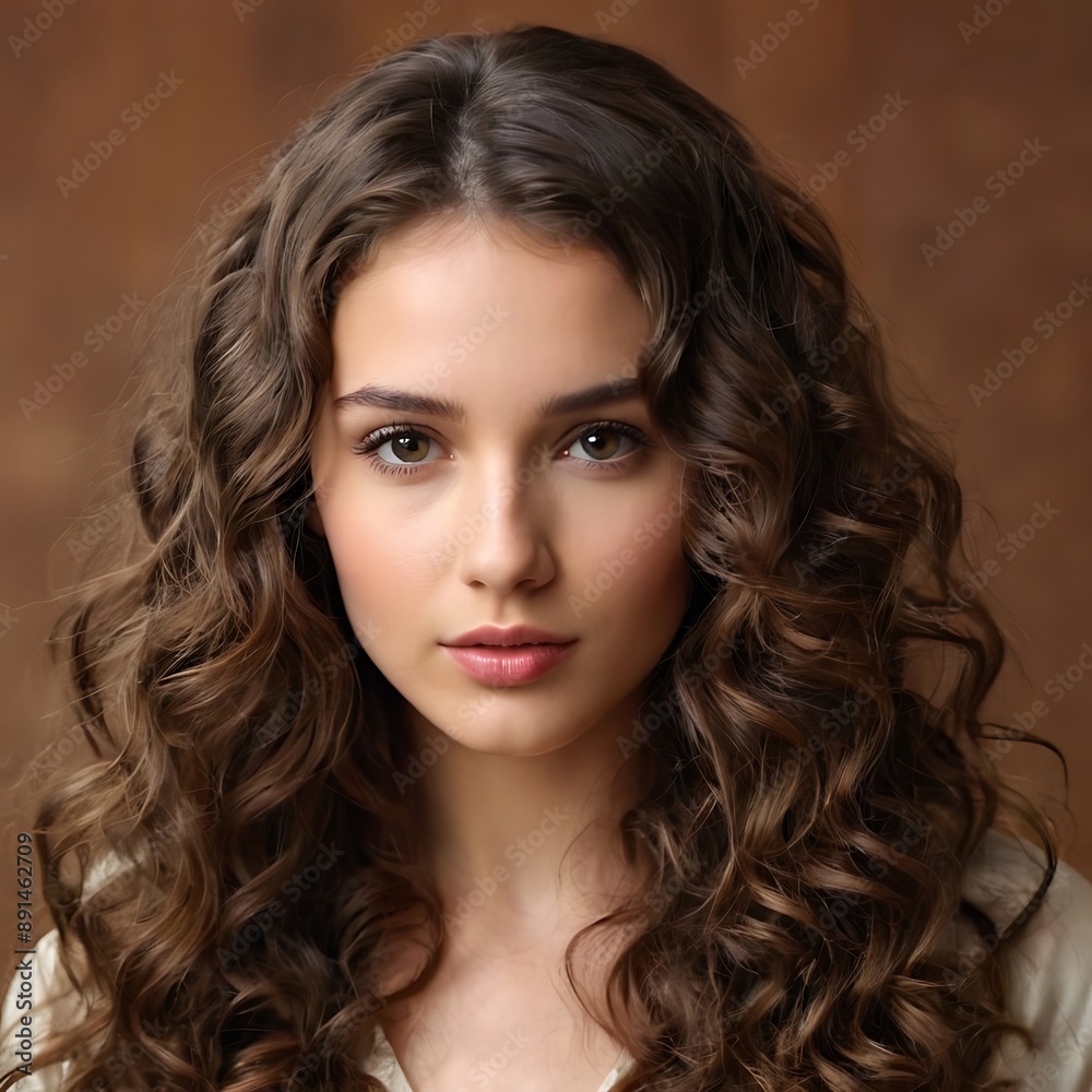 Brunette girl with long and shiny wavy hair . Beautiful model with curly hairstyle . Brunette girl with long and shiny wavy hair . Beautiful model with curly hairstyle .