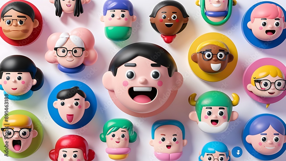 3d render, people avatar collection. Set of round stickers with cartoon character faces Portrait circles isolated on white background illustration vector concept 3d render, people avatar collection. Set of round stickers with cartoon character faces Portrait circles isolated on white background illustration vector concept