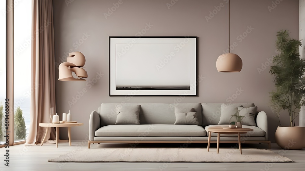Frame mockup with 3D render of a contemporary, gloomy interior dwelling. Frame mockup with 3D render of a contemporary, gloomy interior dwelling.