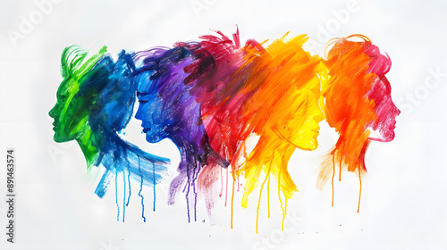 People silhouette rainbow colored sketch representing Pride (LGBTQ) isolated on white background, art