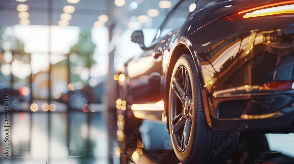 Car showroom concept background showcasing a close-up of a new car ready for purchase Car showroom concept background showcasing a close-up of a new car ready for purchase