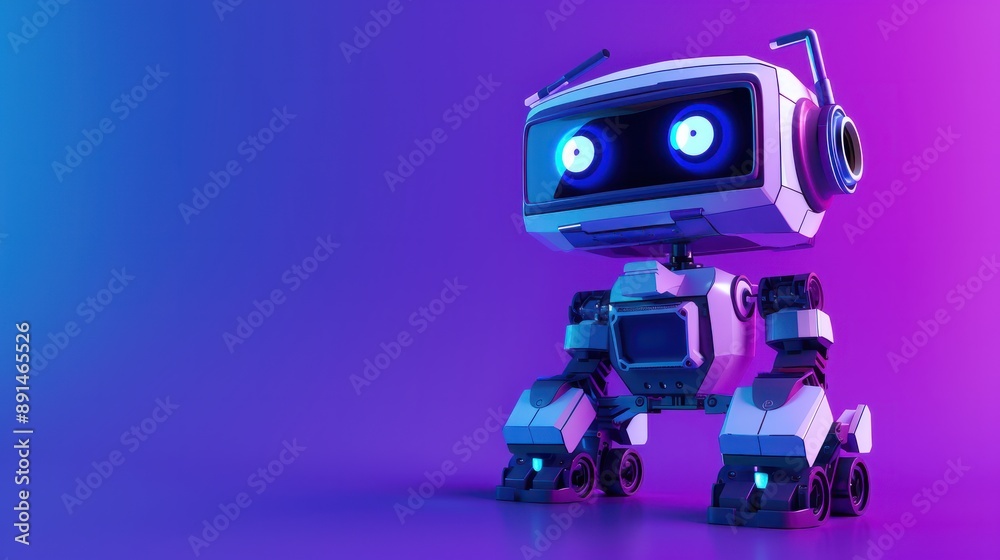 Fototapeta premium Creating a robot on an Arduino platform using DIY AI on a purple background with space for text suitable for educating kids and teens in STEM through robotics and electronics