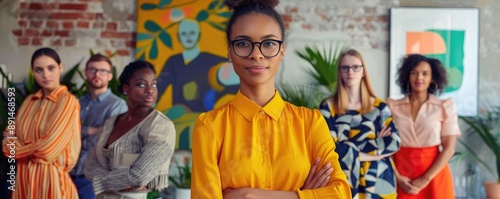 Diverse office team portrait, multi-ethnic professionals in a bright and stylish workspace, inclusive and vibrant atmosphere