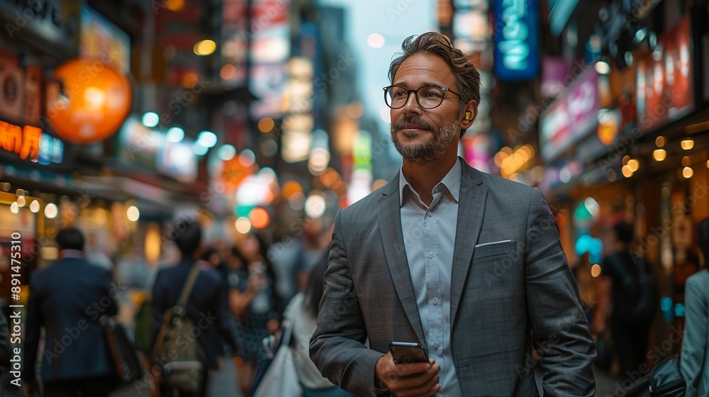 Businessman walking through a bustling city street, phone in hand and deep in conversation, blending seamlessly into the vibrant urban environment realistic photo, high resolution , Minimalism, Businessman walking through a bustling city street, phone in hand and deep in conversation, blending seamlessly into the vibrant urban environment realistic photo, high resolution , Minimalism,