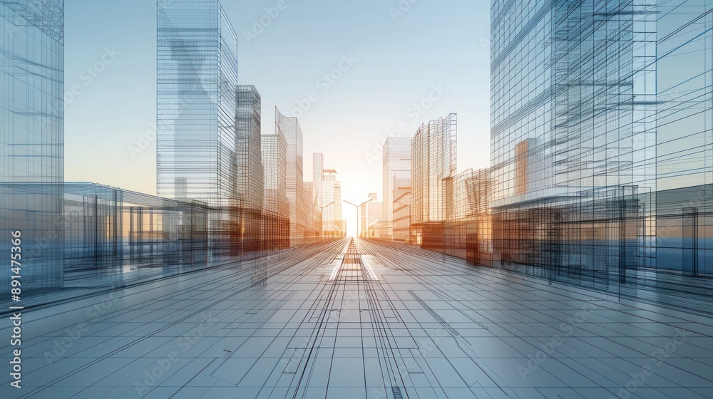 Fototapeta premium Wireframe Cityscape: Modern Architecture Design