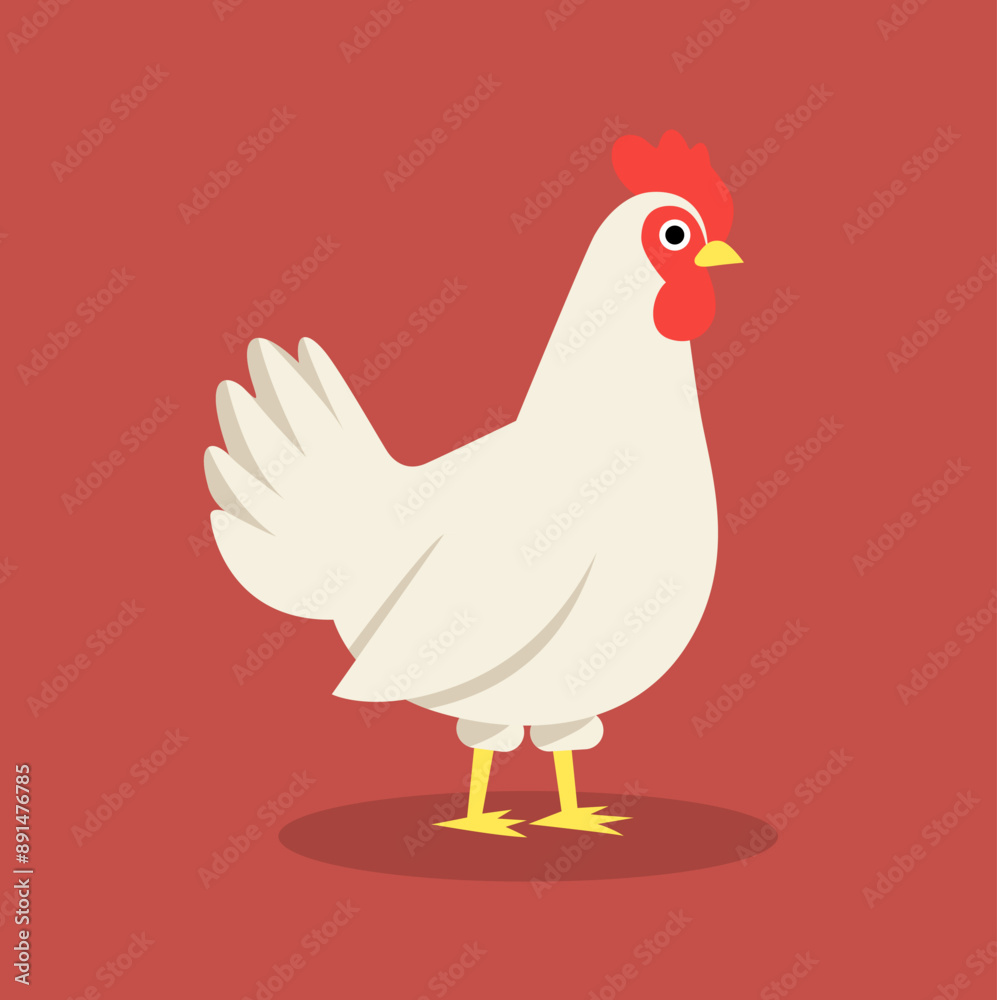 Chicken flat vector illustration. White chicken isolated on solid background. Minimalistic modern style Chicken flat vector illustration. White chicken isolated on solid background. Minimalistic modern style