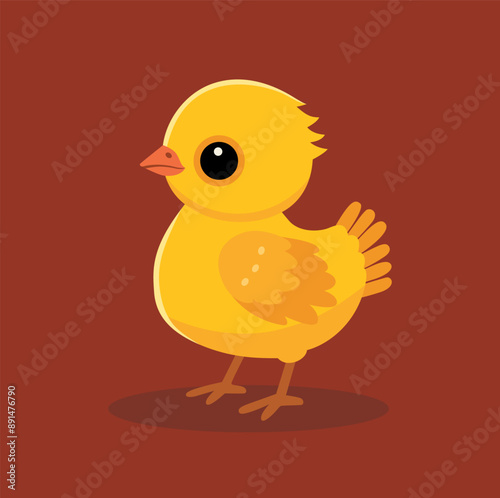 Chicken flat vector illustration. Yellow little chicken isolated on solid background. Minimalistic modern style