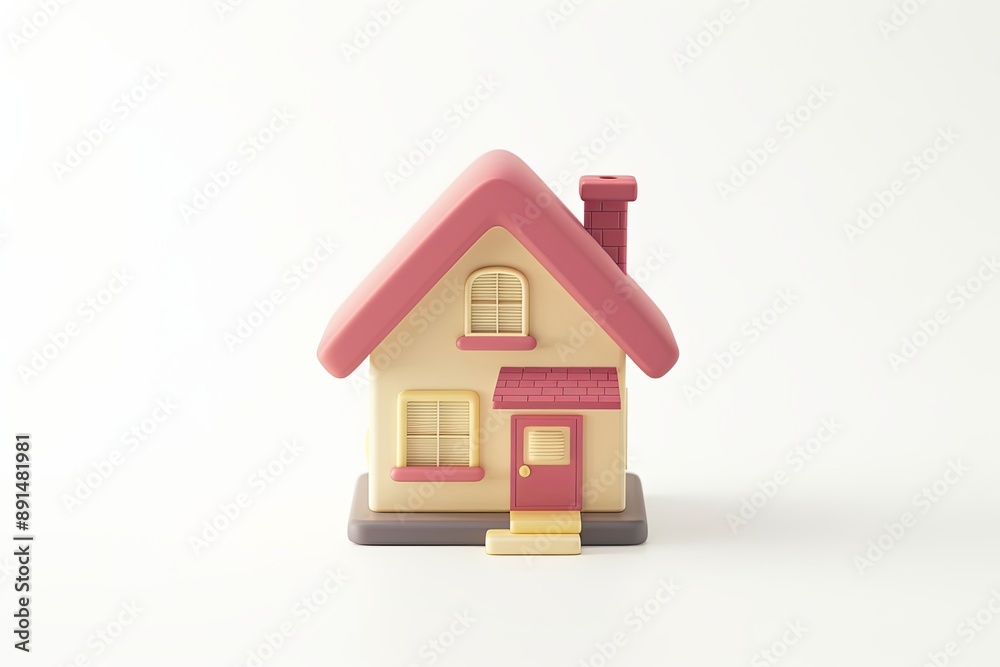 A simplistic 3D home design for app and website interfaces, showcasing a plastic model of a house against a white backdrop, symbolizing safety and protection in a cartoon style A simplistic 3D home design for app and website interfaces, showcasing a plastic model of a house against a white backdrop, symbolizing safety and protection in a cartoon style