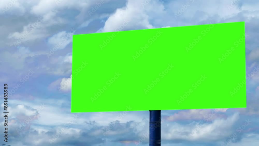 Time-lapse of Blank Billboard with a Green Screen, blue sky and cloud background