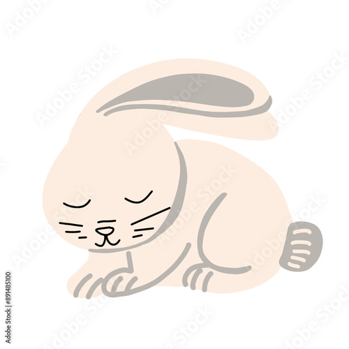 White rabbit. Cute winter holiday isolated illustration. Hand drawn doodle flat seasonal Christmas design element