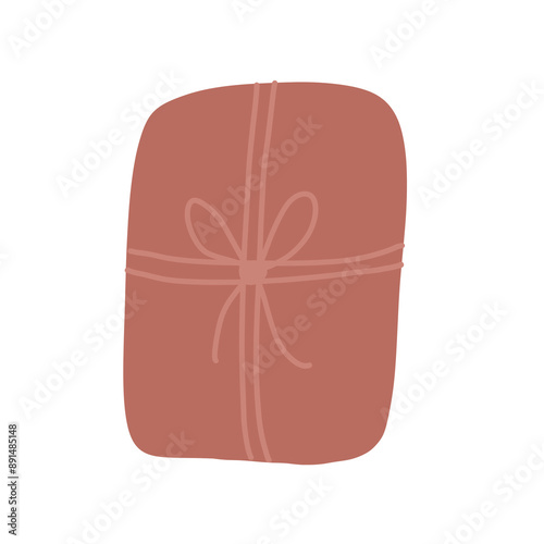 Gift box. Cute winter holiday isolated illustration. Hand drawn doodle flat seasonal Christmas design element