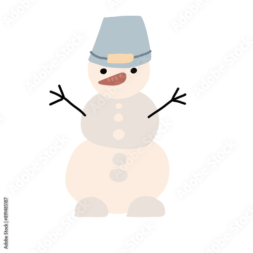 Snowman. Cute winter holiday isolated illustration. Hand drawn doodle flat seasonal Christmas design element