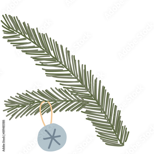 Evergreen branch. Cute winter holiday isolated illustration. Hand drawn doodle flat seasonal Christmas design element