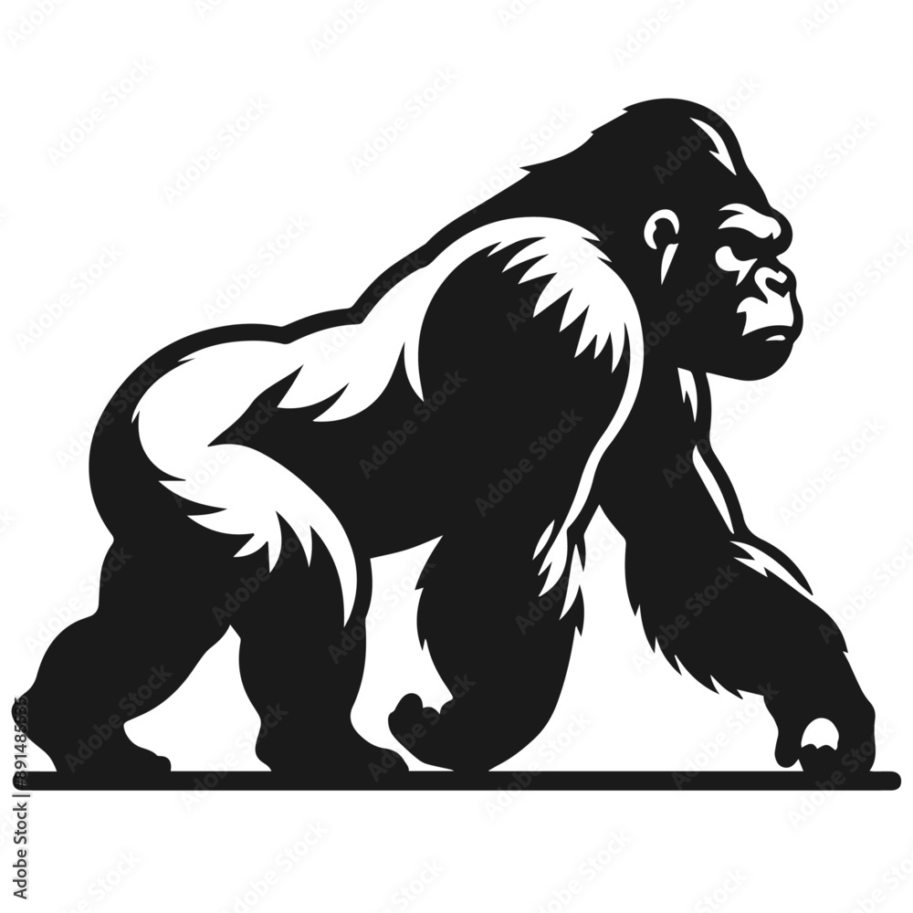 Clean Black and white Vector silhouette of a Gorilla logo on white background Clean Black and white Vector silhouette of a Gorilla logo on white background