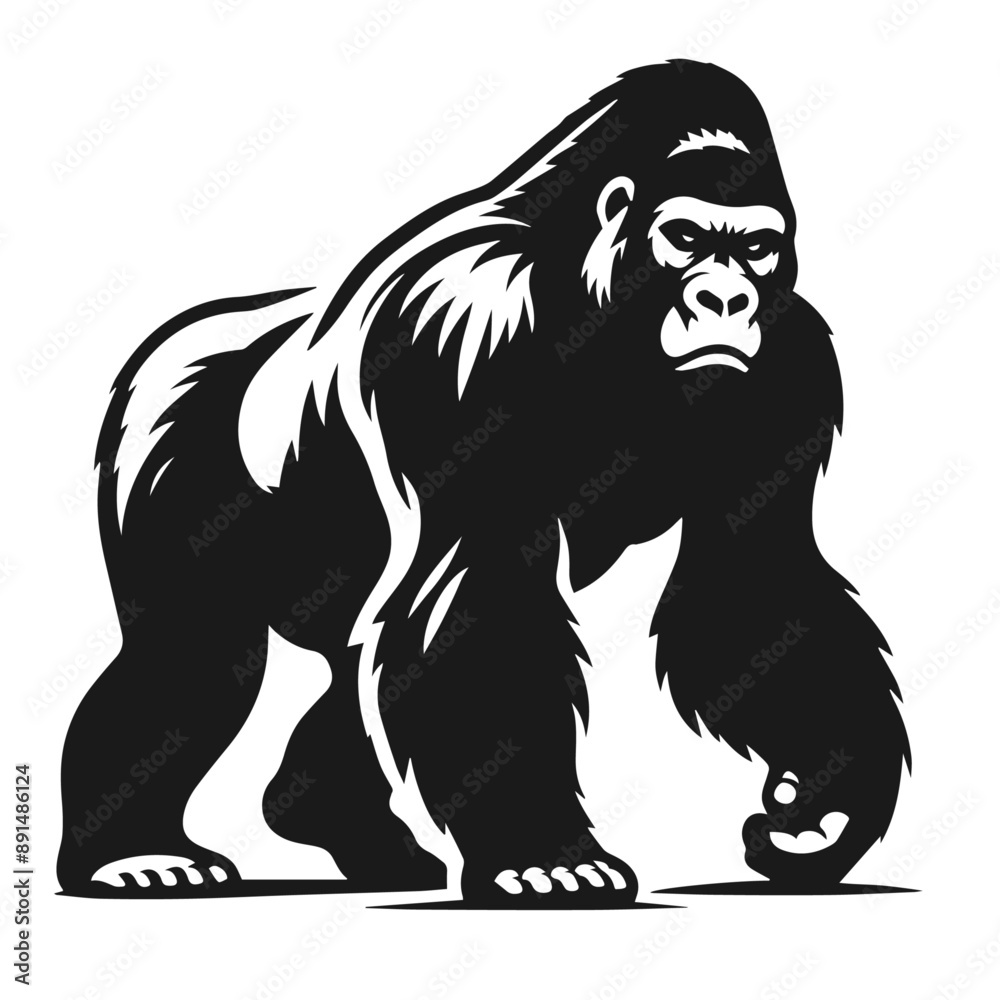 Fototapeta premium Clean Black and white Vector silhouette of a Gorilla on white background
