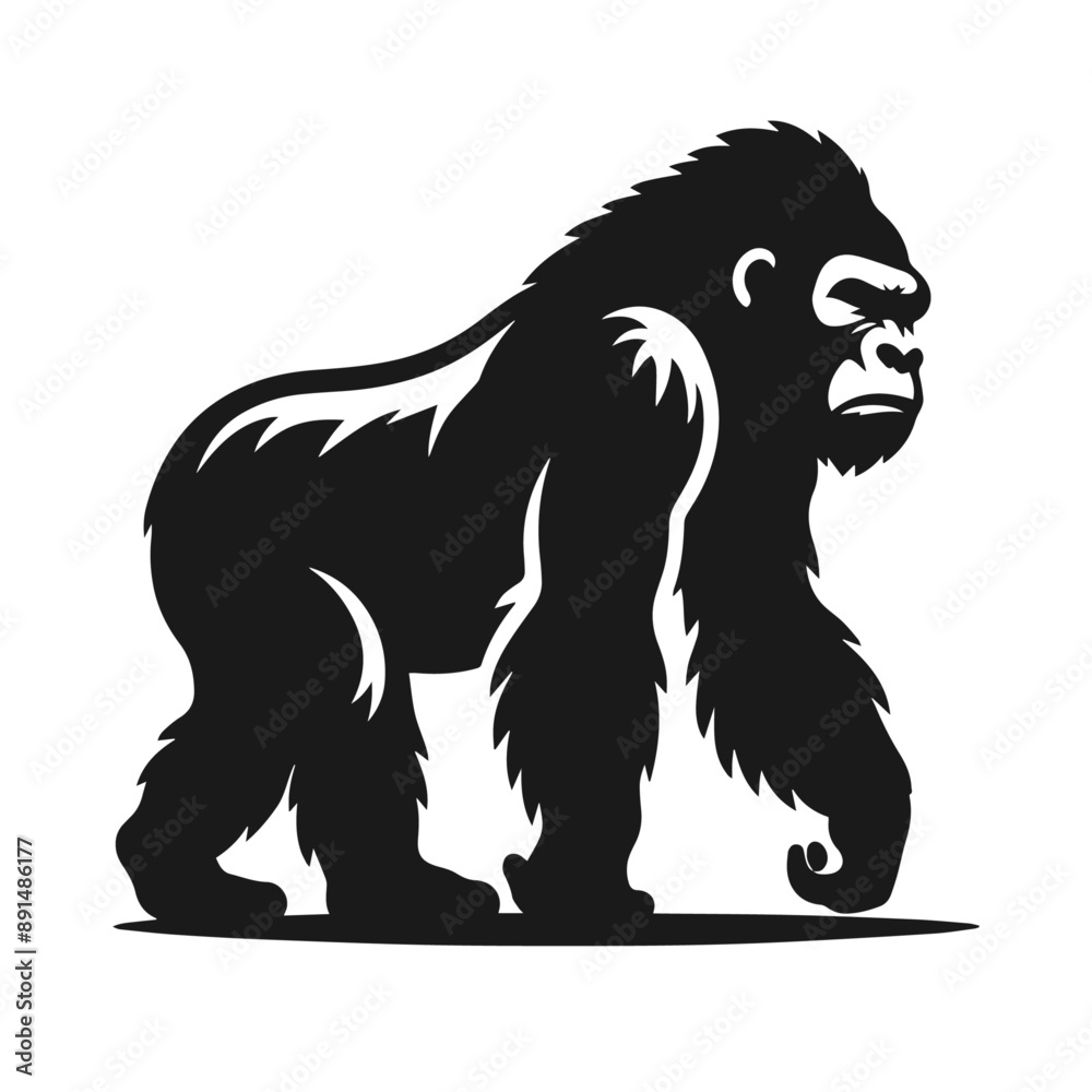 Clean Black and white Vector silhouette of a Gorilla on white background Clean Black and white Vector silhouette of a Gorilla on white background