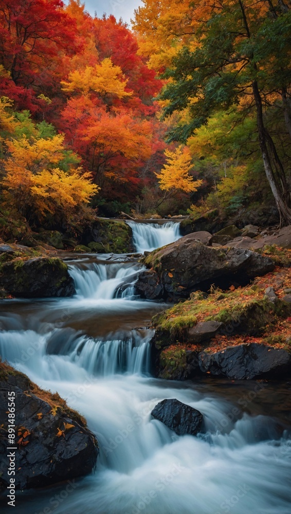 Beautiful Waterfall Amid Vibrant Autumn Foliage Beautiful Waterfall Amid Vibrant Autumn Foliage