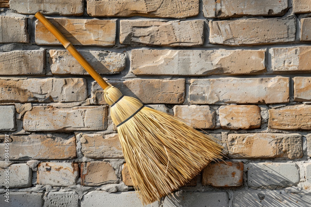 custom made wallpaper toronto digitalA broomstick is leaning against a brick wall. The broomstick is made of straw and has a wooden handle
