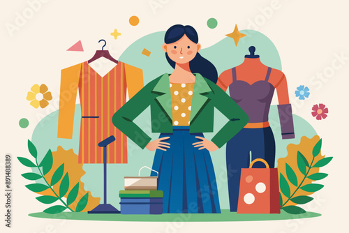 A woman is standing in front of a mannequin with hands on hips