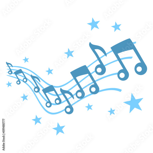 Many Blue Music Notes Harmony Stars Sound Lines Waves Song Clef French Violin Treble Musical Bass Instrument Sound Love Icon Symbol Design