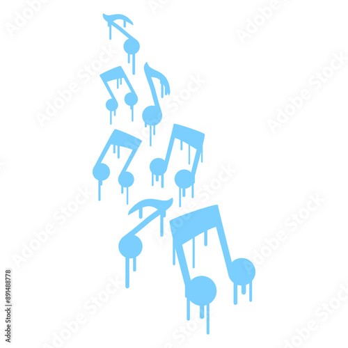 Many Music Notes Graffiti Spray Blue Water Drops Dripping Harmony Sound Lines Waves Song Clef French Violin Treble Musical Bass Instrument Sound Love Icon Symbol Design