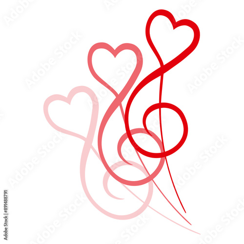 Three Clef Notes 3 Bass Heart Music Love French Violin Treble Musical Instrument Sound Icon Symbol Design	