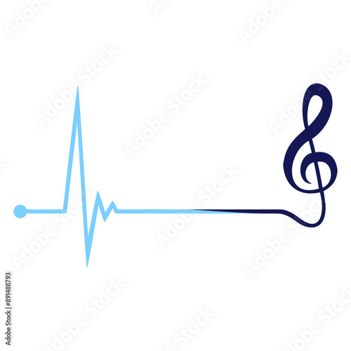 Music Clef Pulse Graph Medicine Heartbeat Frequency ECG Note French Violin Treble Musical Instrument Sound Love Icon Symbol Design