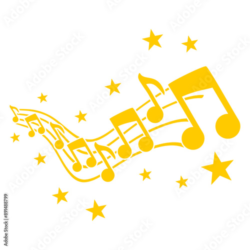 Many Yellow Music Notes Harmony Stars Sound Lines Waves Song Clef French Violin Treble Musical Bass Instrument Sound Love Icon Symbol Design