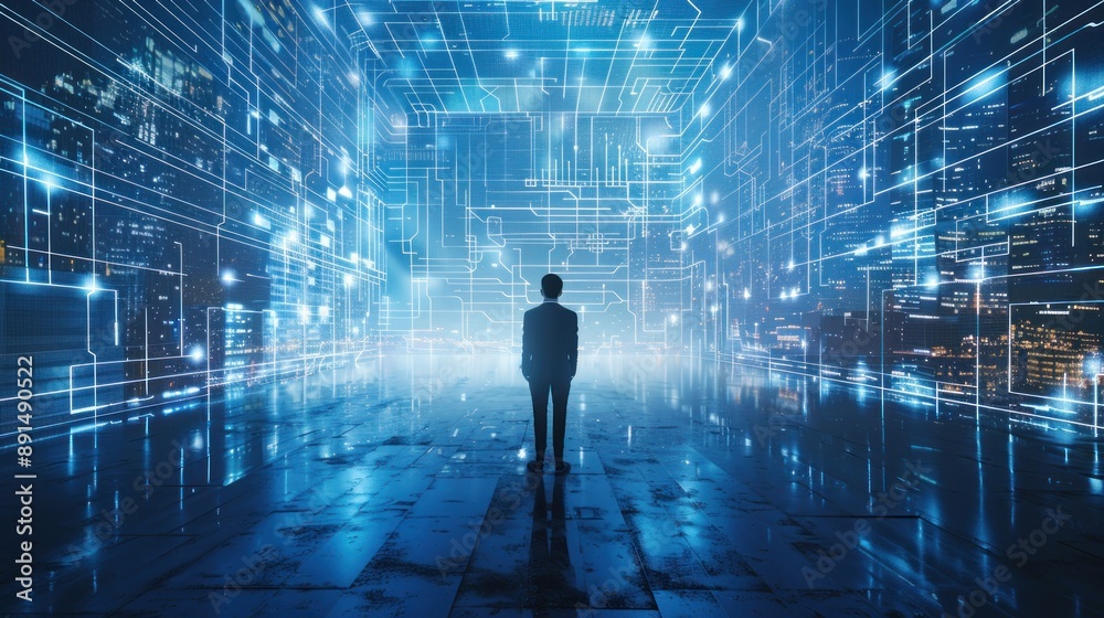 A Silhouette man in a Digital World A Silhouette man in a Digital World