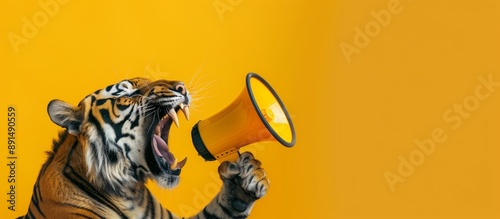 Animal tiger marketing promotion Announcing Message Through Red Megaphone, concept fun idea photo