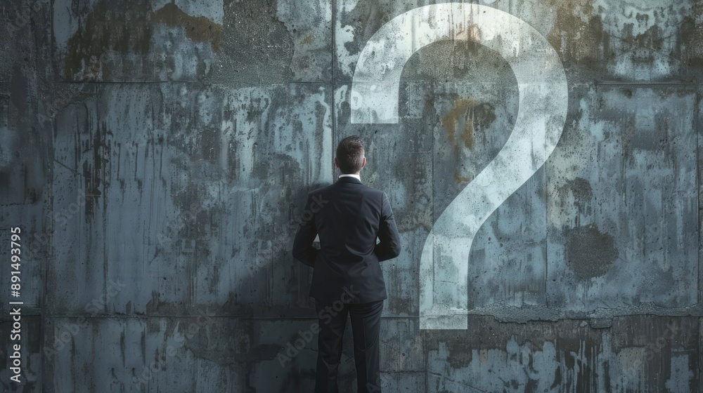 Man Facing a Question Mark Man Facing a Question Mark