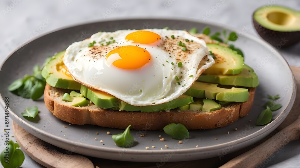Tasty Avocado Toast Plate with Fried Egg