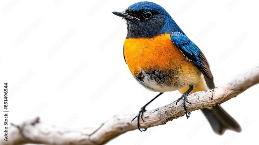 Fototapeta premium A small, brightly colored bird with blue, yellow, and red plumage